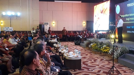 Ketua MPR RI Bambang Soesatyo tengah memberikan Sosialisasi 4 Pilar di acara PST GPIB 2020